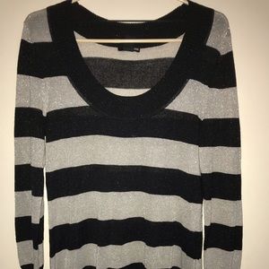 H&M Black and Silver Striped Sparkle Sweater